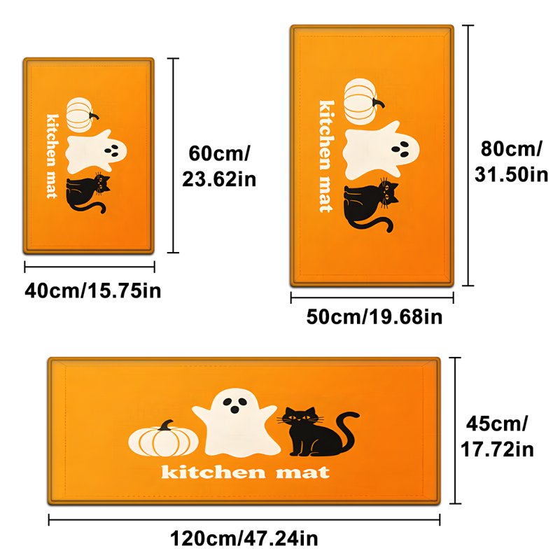 Halloween Orange Ghost Pumpkin Black Cat Flannel Door & Kitchen Mat - 15.7"x23.6"