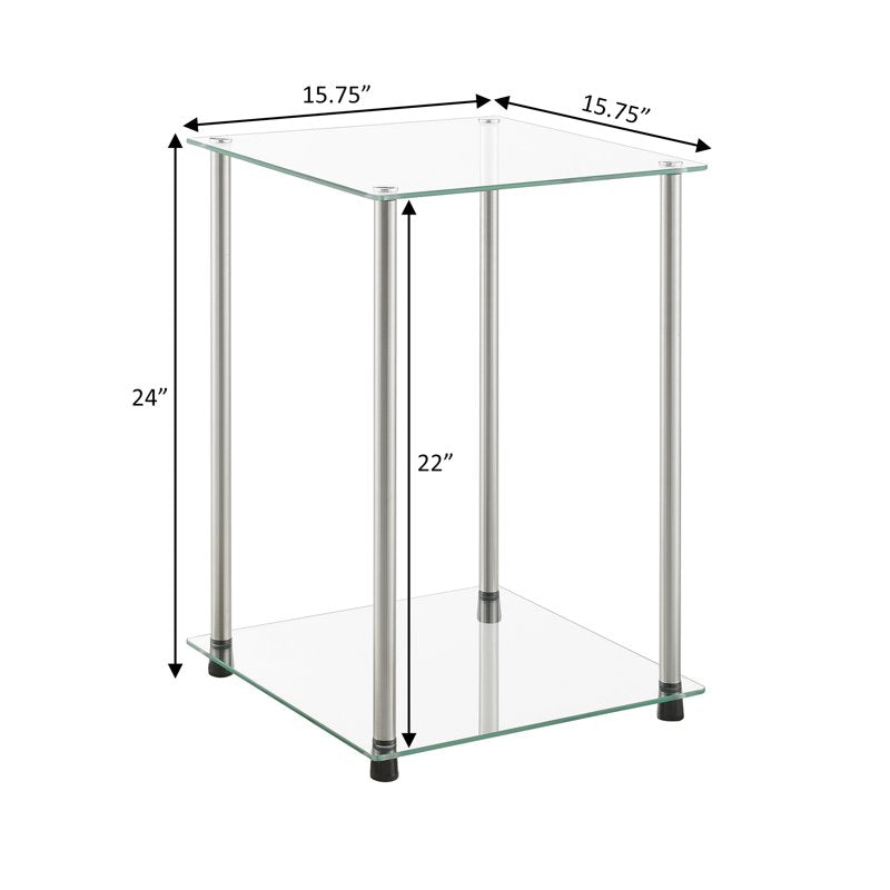 2-Tier Glass End Table with Chrome Legs - Square Design