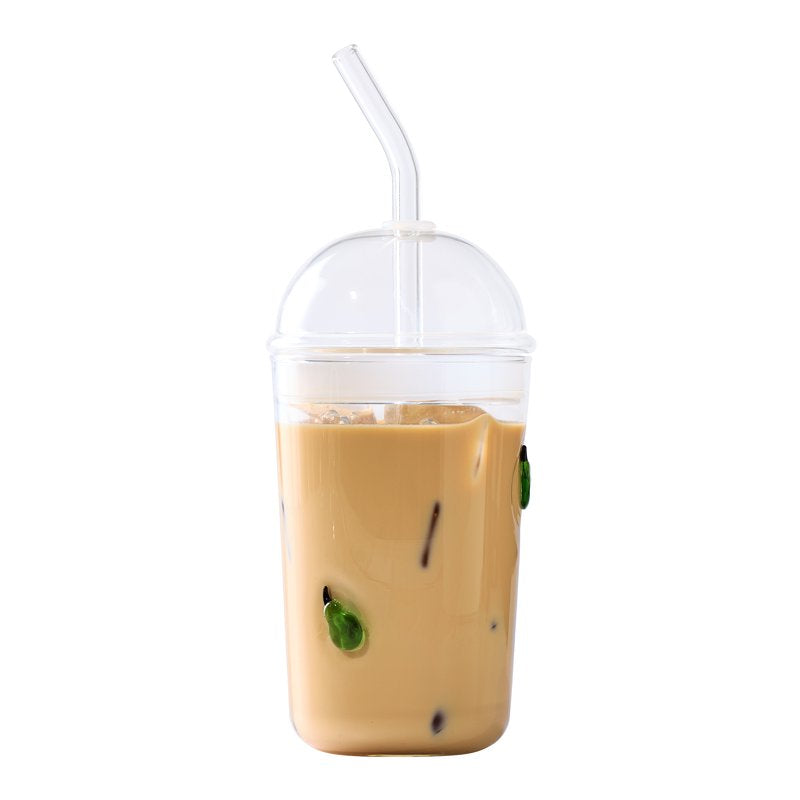 Glass Sipper with Pear Icon and Lid - 16 Ounce Capacity