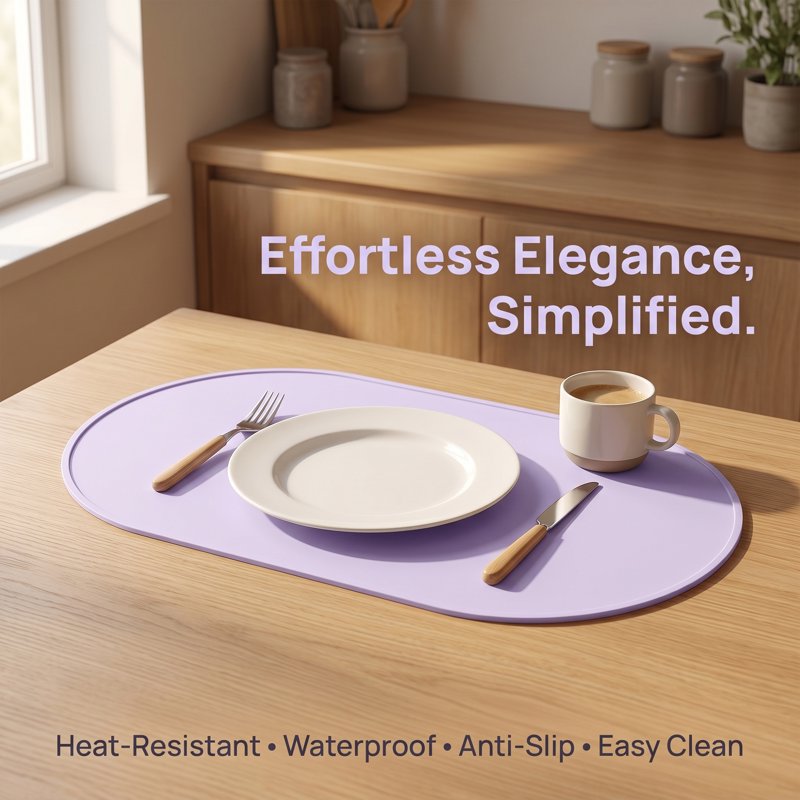 Silicone Placemats – 6 Pack for Kitchen Dining Table, Purple 21" x 11"