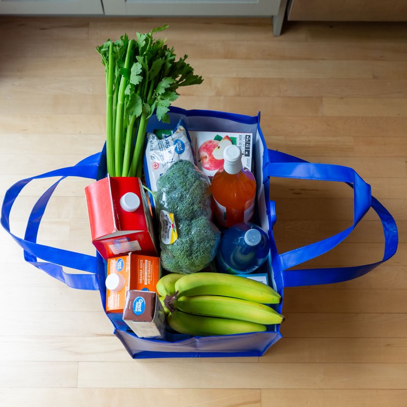 Large Reusable Grocery Tote Bag - 3 Pack, Blue with Double Handles