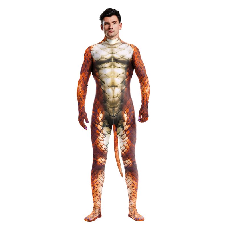 Red Men's Full Body Dragon Costume Bodysuit with Wings Mask & Tail XL