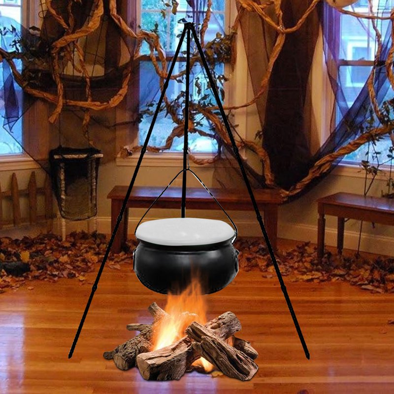 Halloween Outdoor Witch Cauldron with Tripod & Timer Lights - 12 White, 30.4 x 7.8 Inches