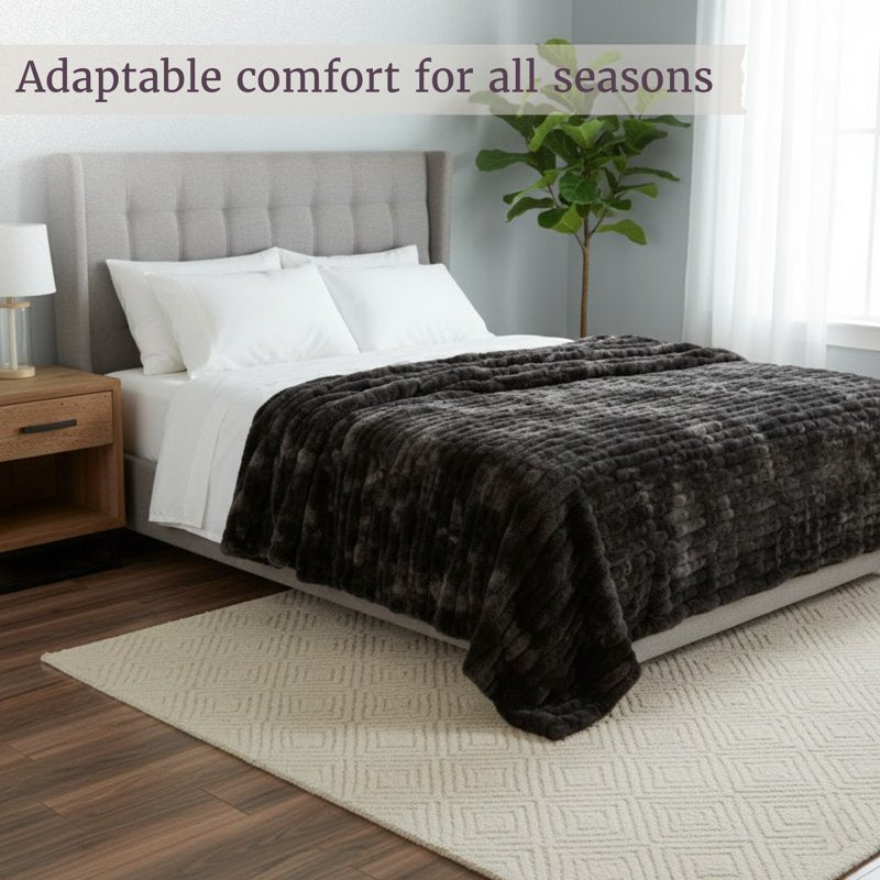 Faux Fur Throw Blanket 60x80 Black - Plush Cozy Sofa & Bed Accessory