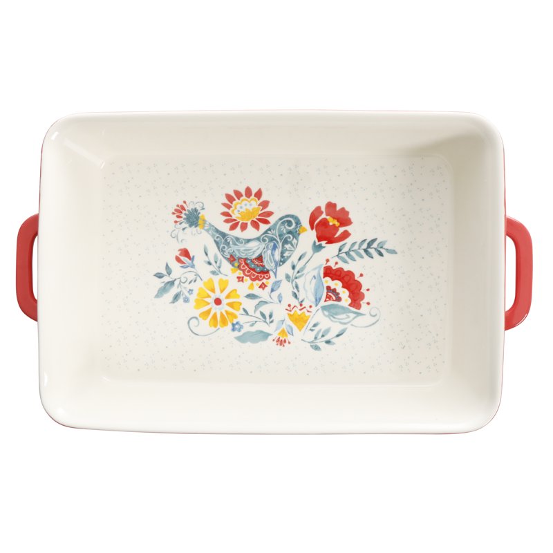 Rectangular Ceramic Baking Dish Set - Red & Teal - 2-Piece