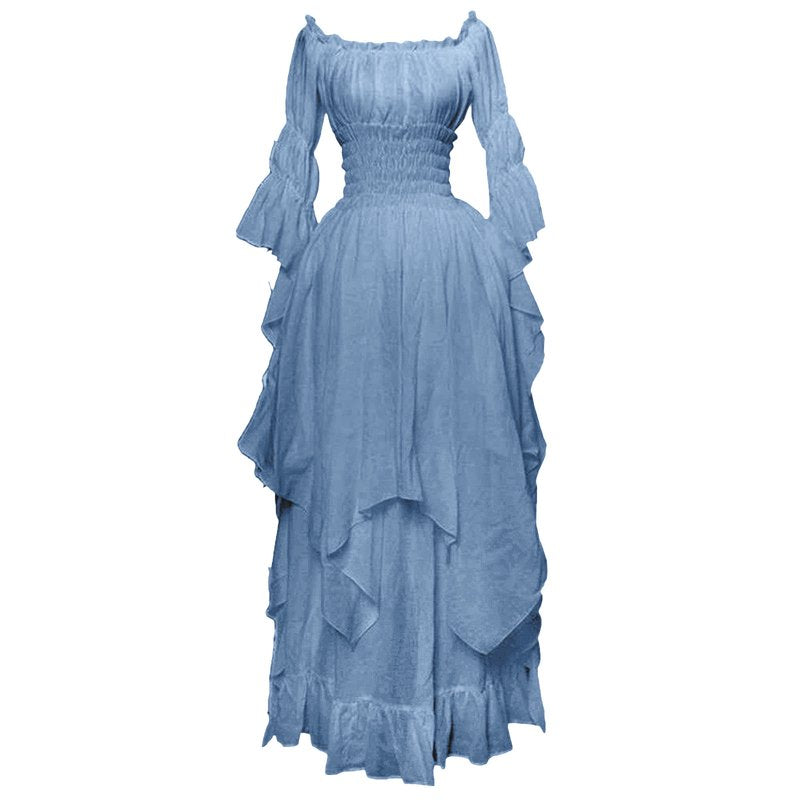 Sky Blue Maxi Dress for Women Long Sleeve Floor Length Plus Size Cosplay Dress XXL