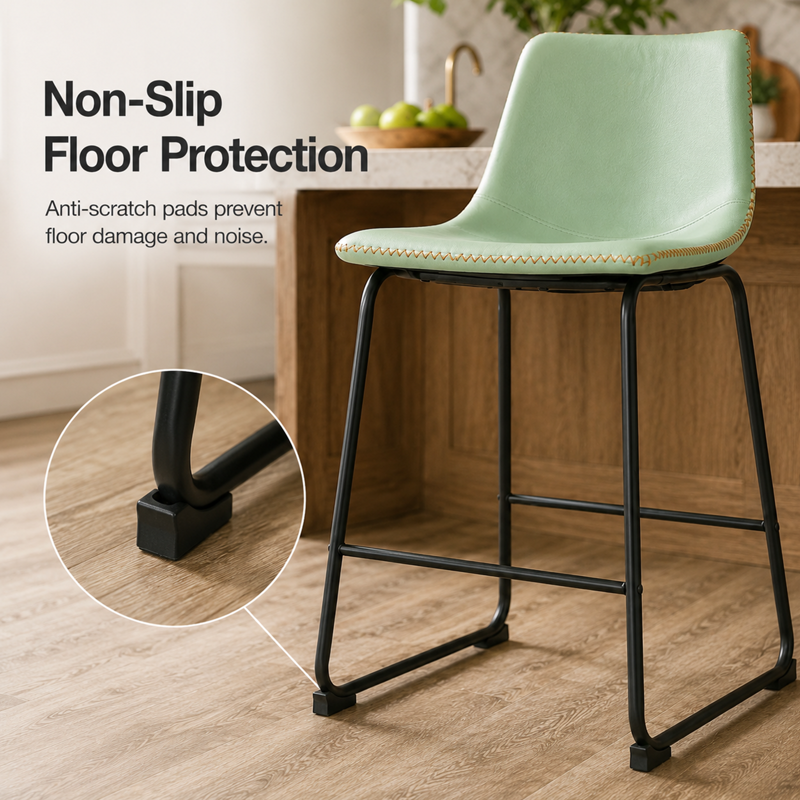 26-Inch Counter Height Bar Stools Set of 2 - Green Industrial Faux Leather