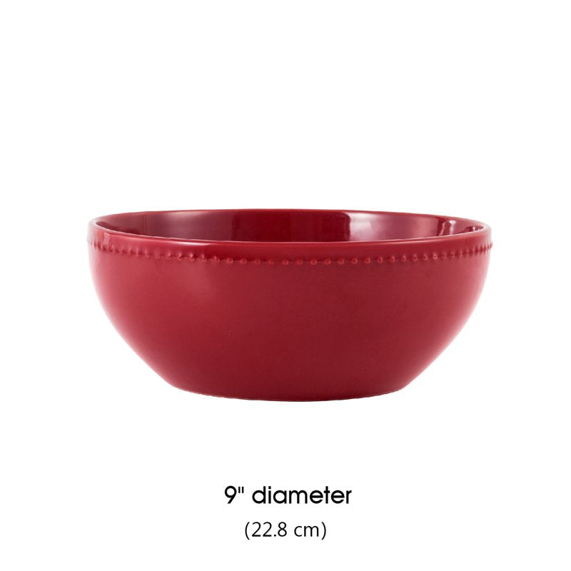 9-Inch Red Stoneware Serve Bowl - Durable & Dishwasher-Safe