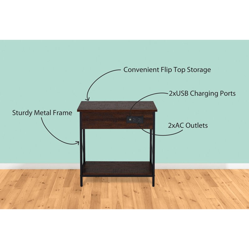Flip Top End Table with AC Power & USB Ports - Walnut