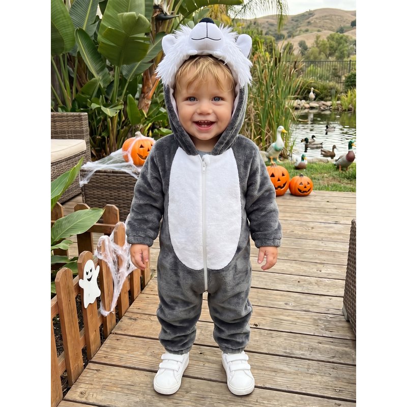 Kids Toddler Baby Wolf Costume Gray 2-3 Years Fleece Jumpsuit Halloween Outfit