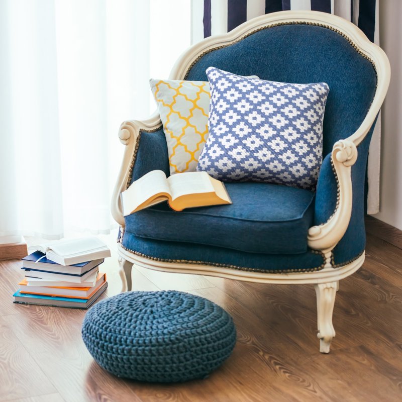 Navy Blue Woven Geometric Throw Pillow - 20-Inch Square, Home Decor Accent