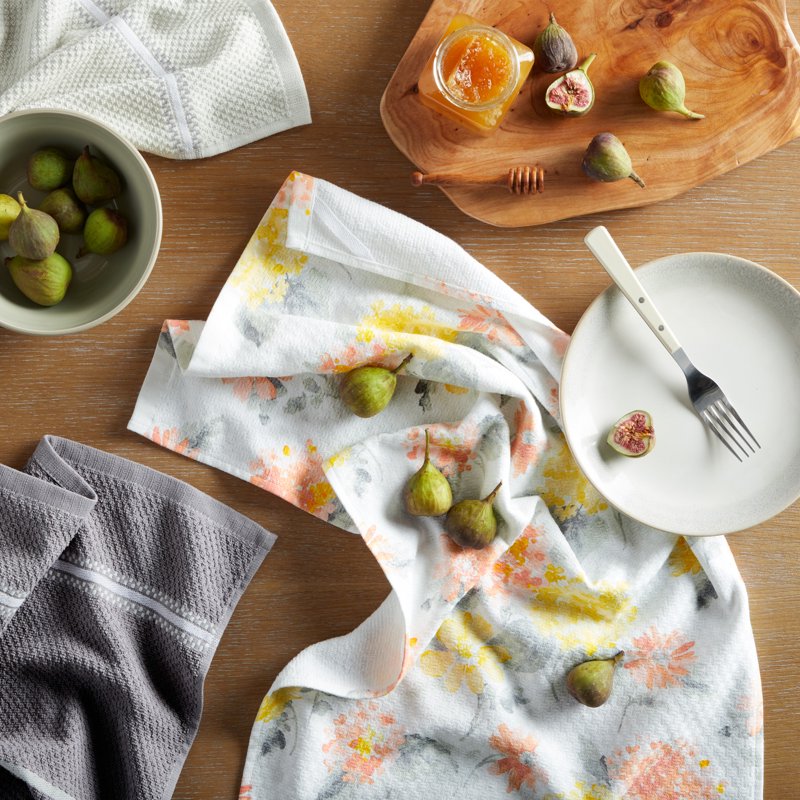 Amber Floral Kitchen Towel Set - Yellow/Coral, 2-Pack