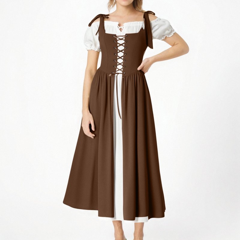 Women’s Renaissance Medieval Dress Vintage Costume AA Brown M