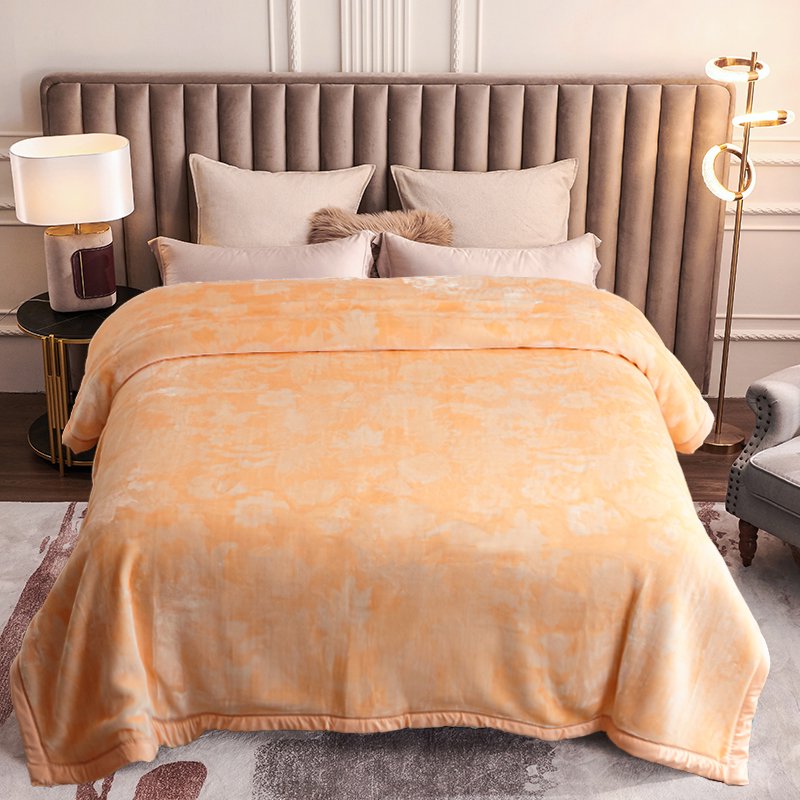 Heavy 10lbs King Size Fleece Blanket - Reversible 87x94 Beige Floral A&B Pattern