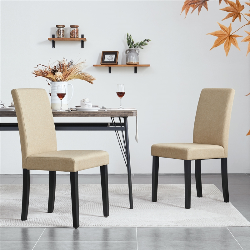 Fabric Upholstered Dining Chairs Set of 4 - Khaki
