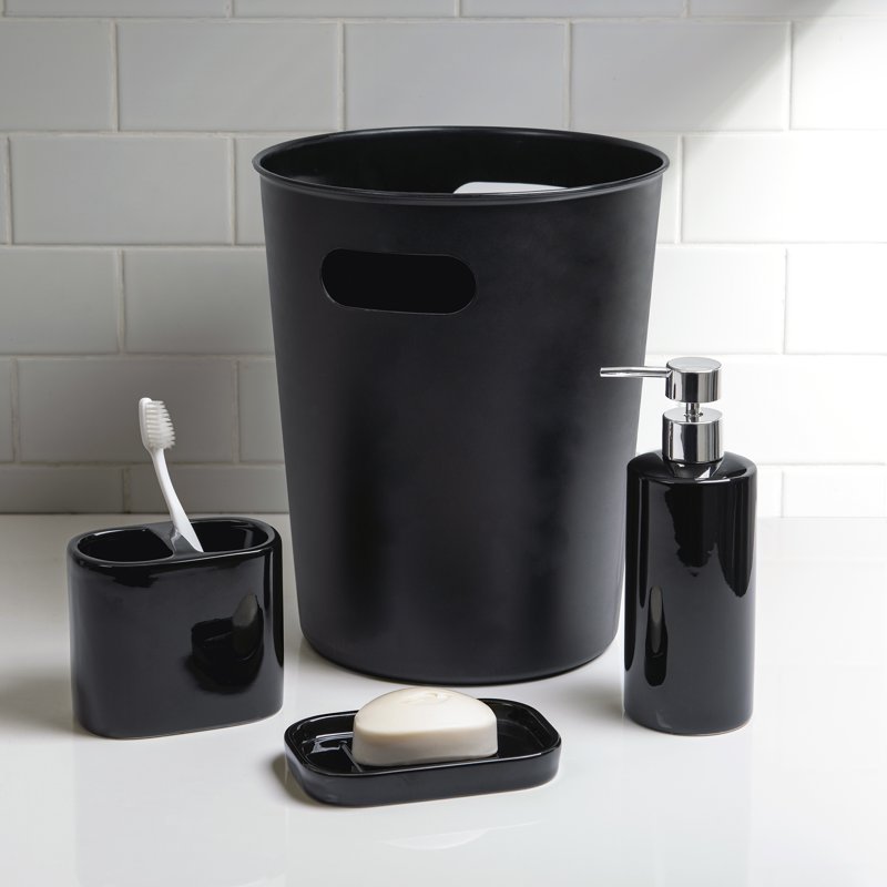 Ceramic Lotion Pump in Rich Black - Bathroom Dispenser with Chrome Pump
