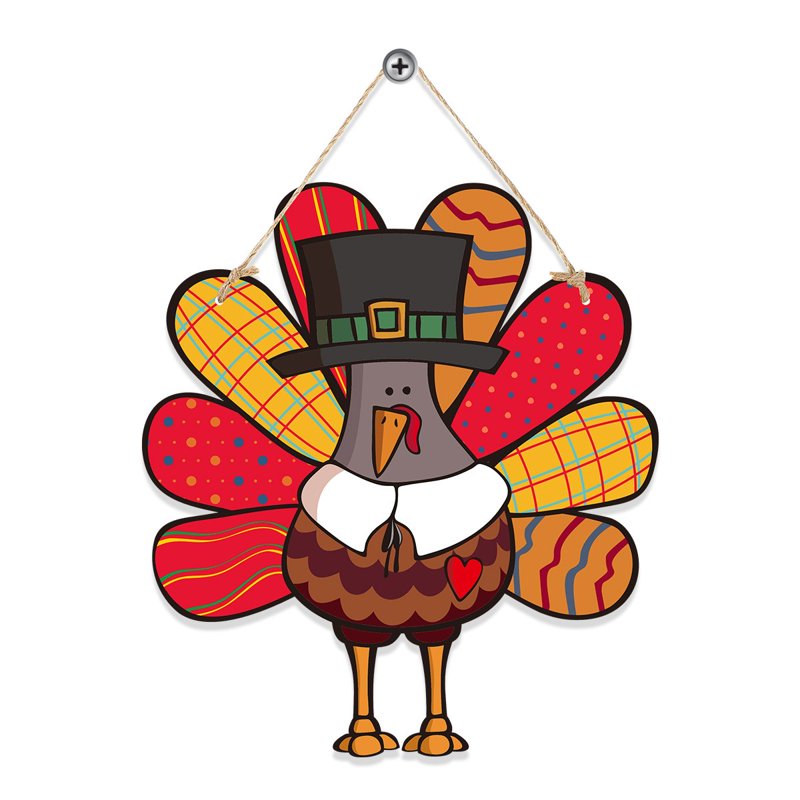 Thanksgiving Wooden Turkey Pumpkin Door Wreath - Black Fall Autumn Decor