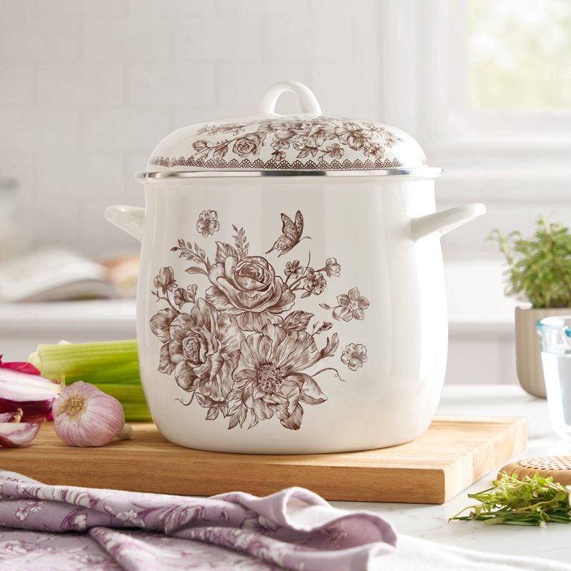 12 Qt Enamel on Steel Stock Pot with Lid - Brown