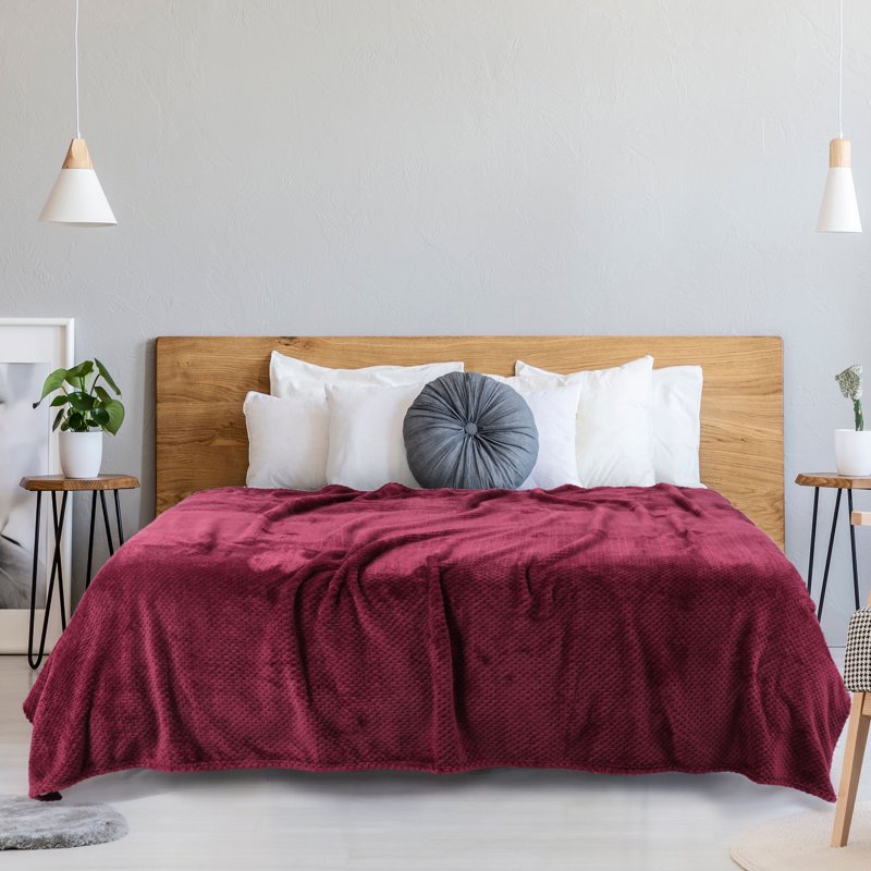 Flannel Fleece Velvet Blanket - Burgundy 70x78 Inches, Soft & Warm Throw