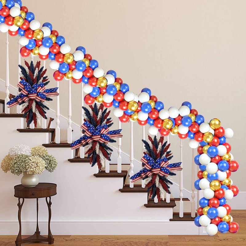 Patriotic Wreath for Front Door - Independence Day Flag Decor - Variation H