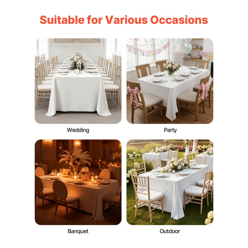 Durable White Tablecloths for Rectangular Tables - 6 Pack, 60x102 Inches