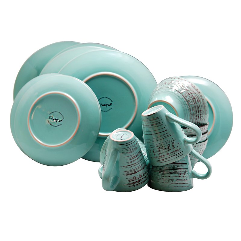 16-Piece Turquoise Dinnerware Set - Malibu Waves Design