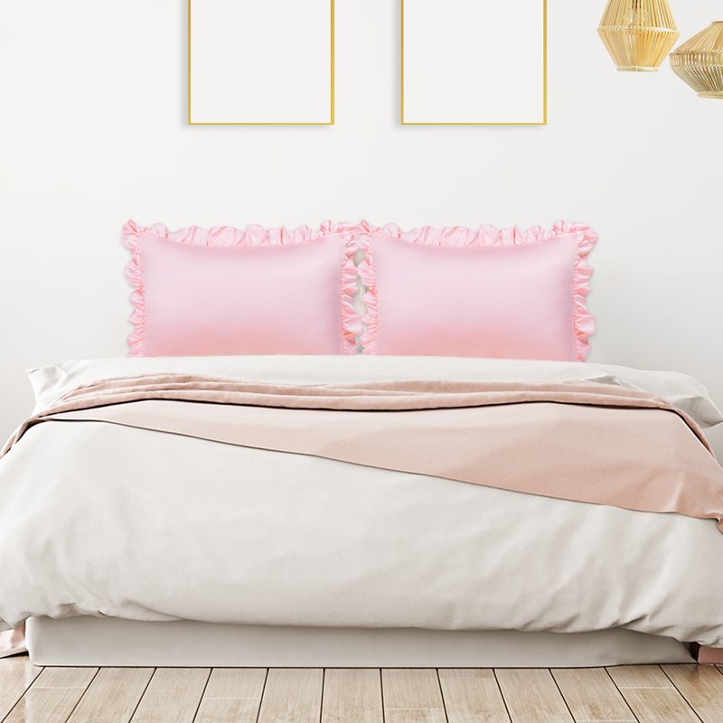 King Satin Ruffled Edge Pillow Shams - Pink, 4-Piece Set