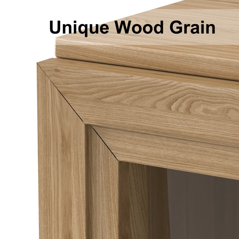 Curio Display Cabinet with Glass Doors - Natural Wood, 36x31x16in