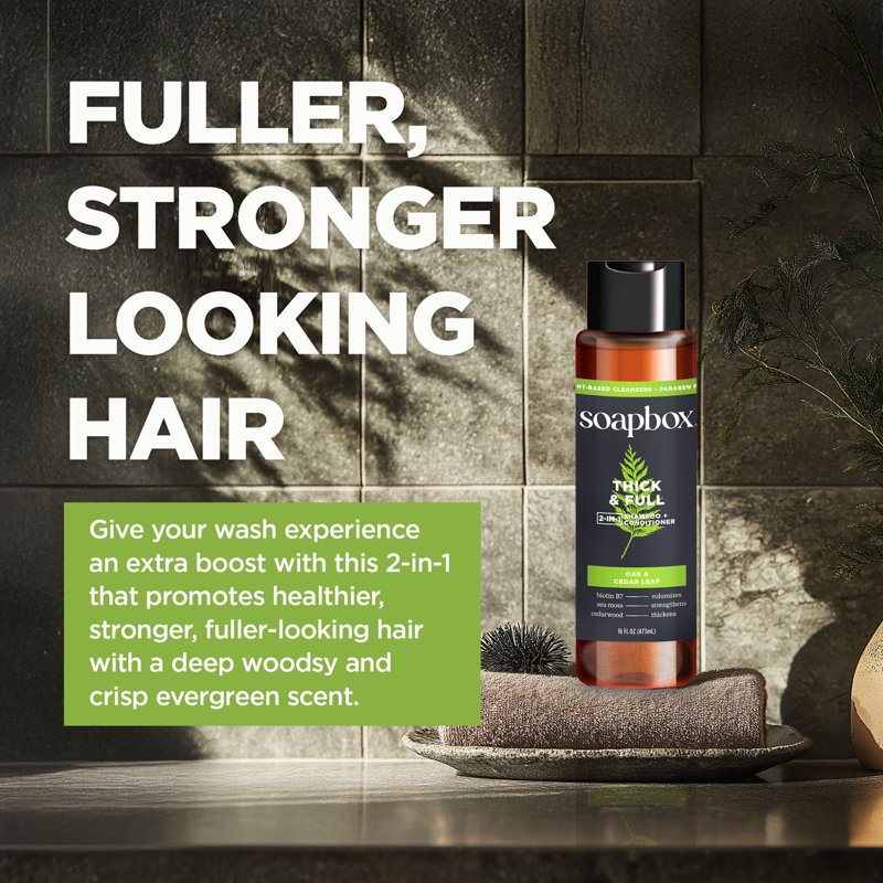 Thick & Full Men's 2-in-1 Shampoo and Conditioner, 16oz