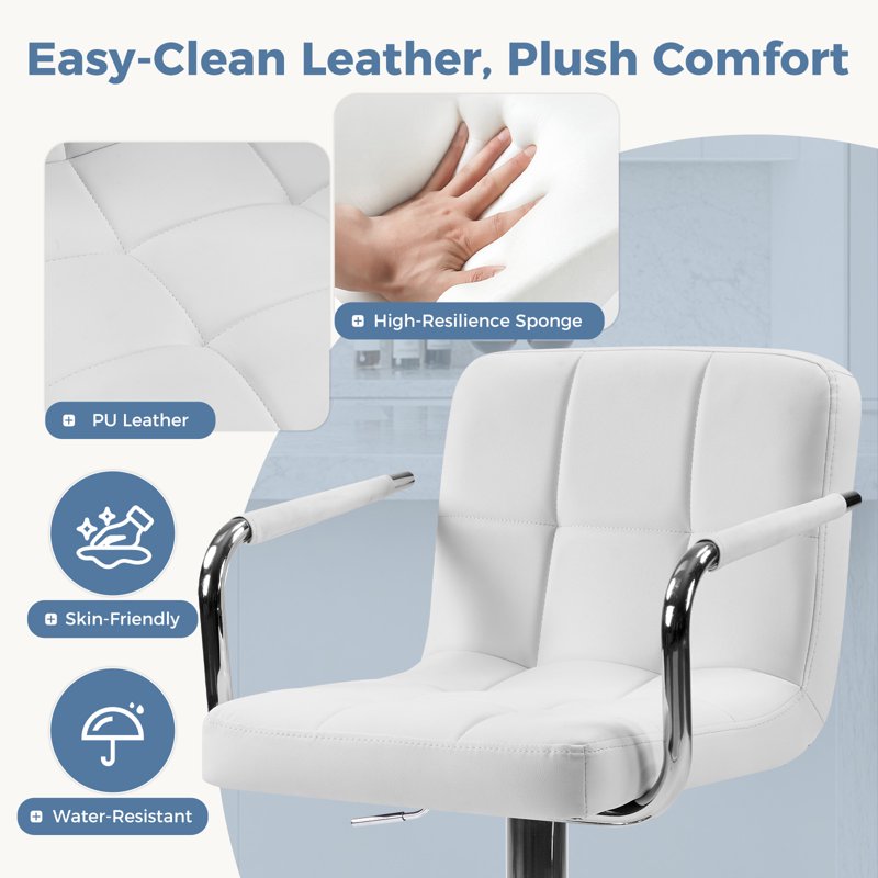 Swivel Bar Stools Set of 2 with PU Leather - White