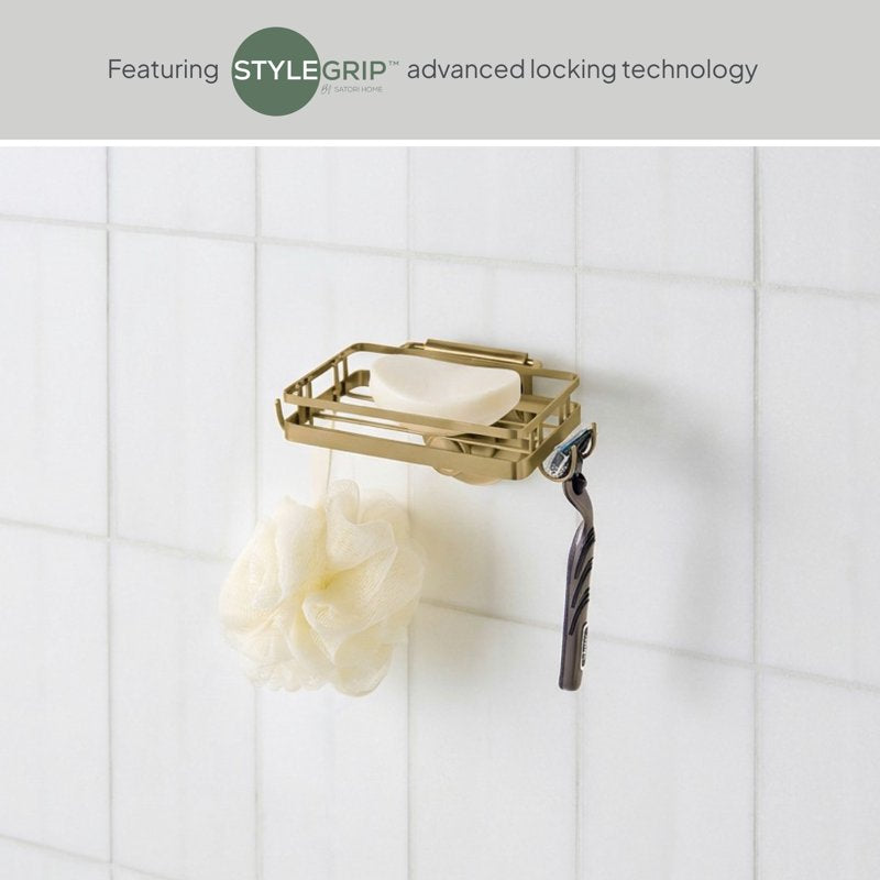 Suction Mount Soap Dish with 5 Hooks - Brass Finish, Better Homes & Gardens
