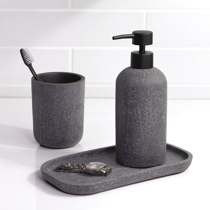 Faux Stone Soap and Lotion Dispenser - Grey, Compact, 12.5 oz