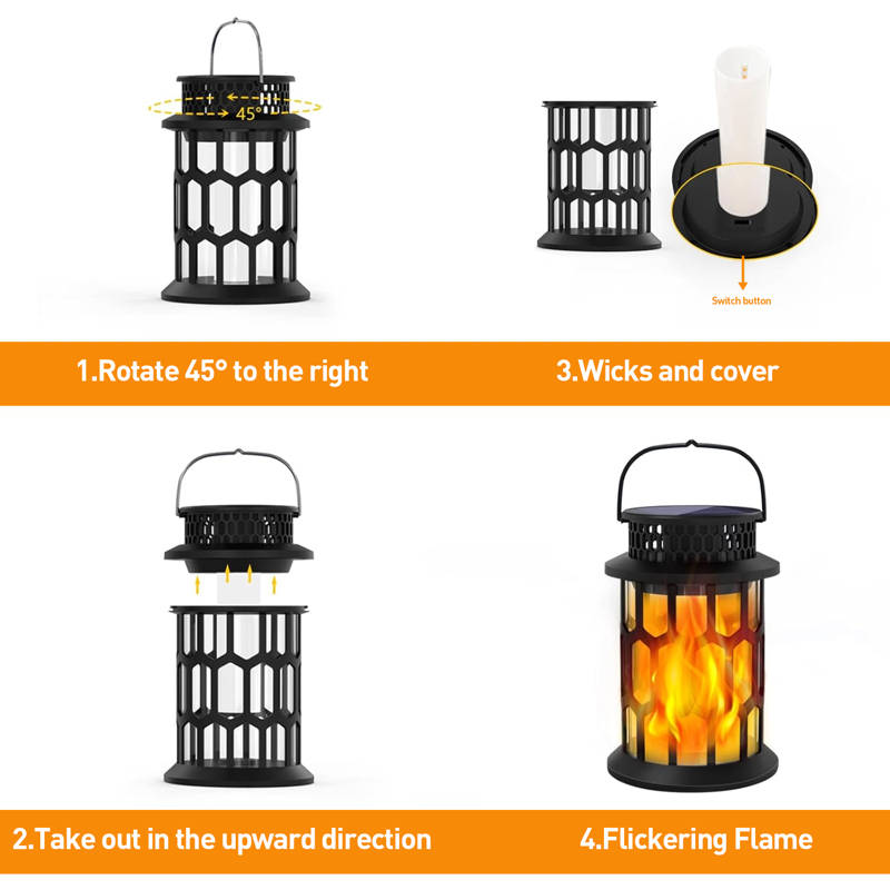 Solar Lanterns Outdoor Flickering Flame Garden Pathway Lights - Yard Patio Decor