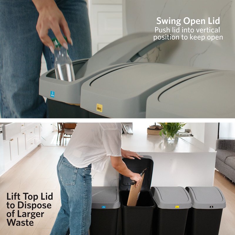 12 Gallon Kitchen Trash Can with Swing Top Lid - Grey Variant