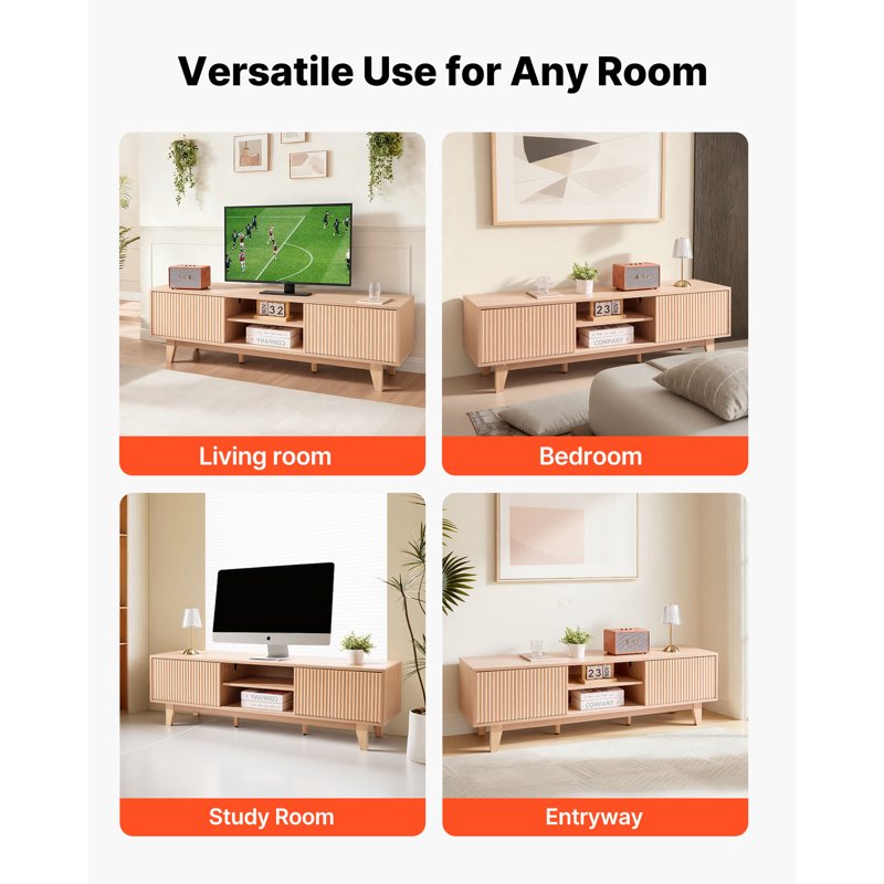 59-Inch TV Stand for TVs Up to 65 Inches - Natural Wood Finish