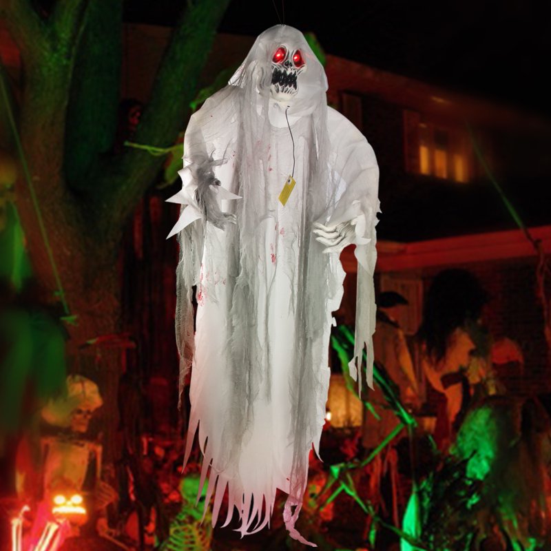 Halloween Skeleton Hanging Ghost Light-Up Grim Reaper Decoration - White, 5.7FT, Outdoor & Indoor