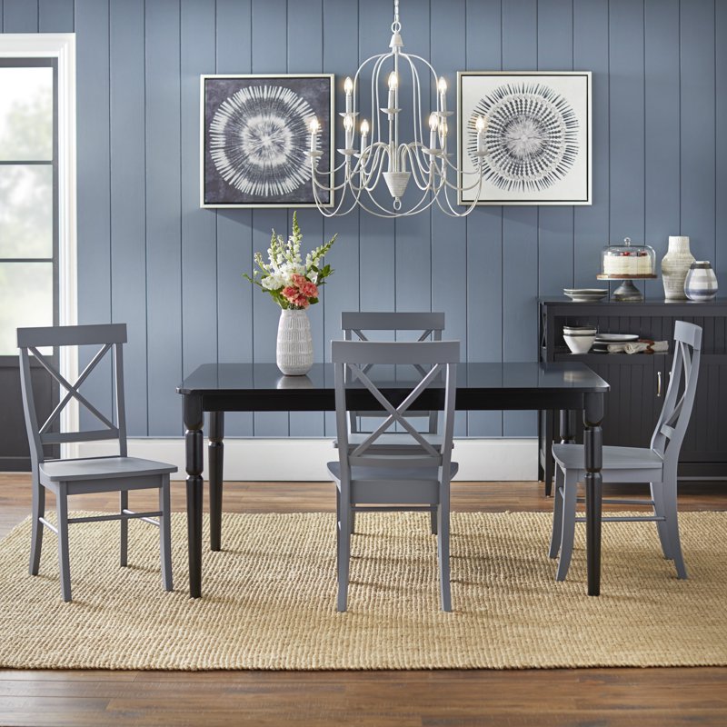 Rubberwood Cross Back Dining Chairs - Set of 2, Gray