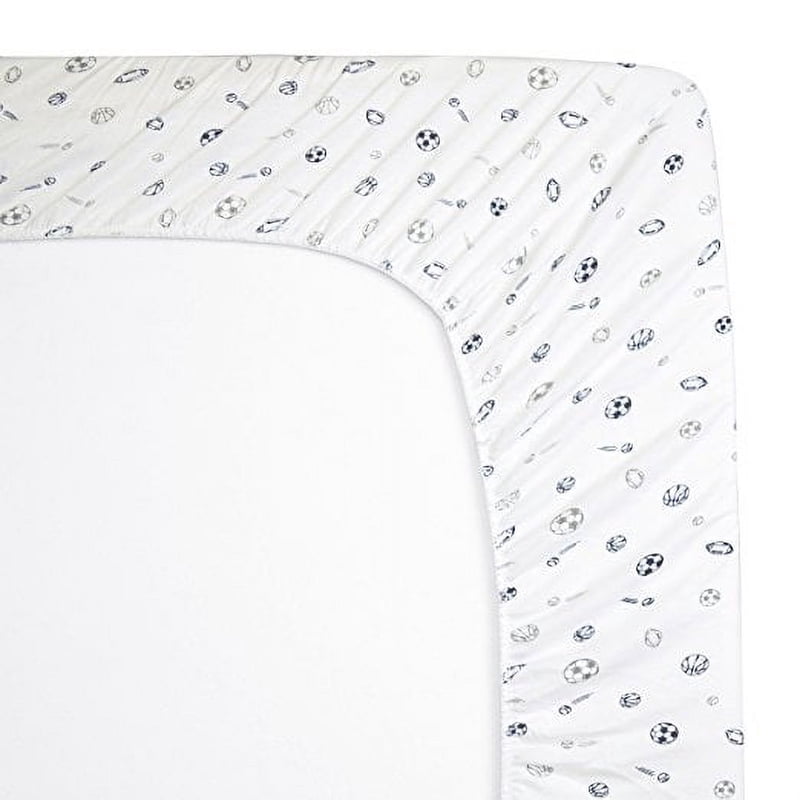Crib Sheet - Navy Gray Sports Fitted 28x52 Inches, Soft Breathable Cotton Jersey, Toddler Bed & Crib Mattress Cover - Variation of Sports