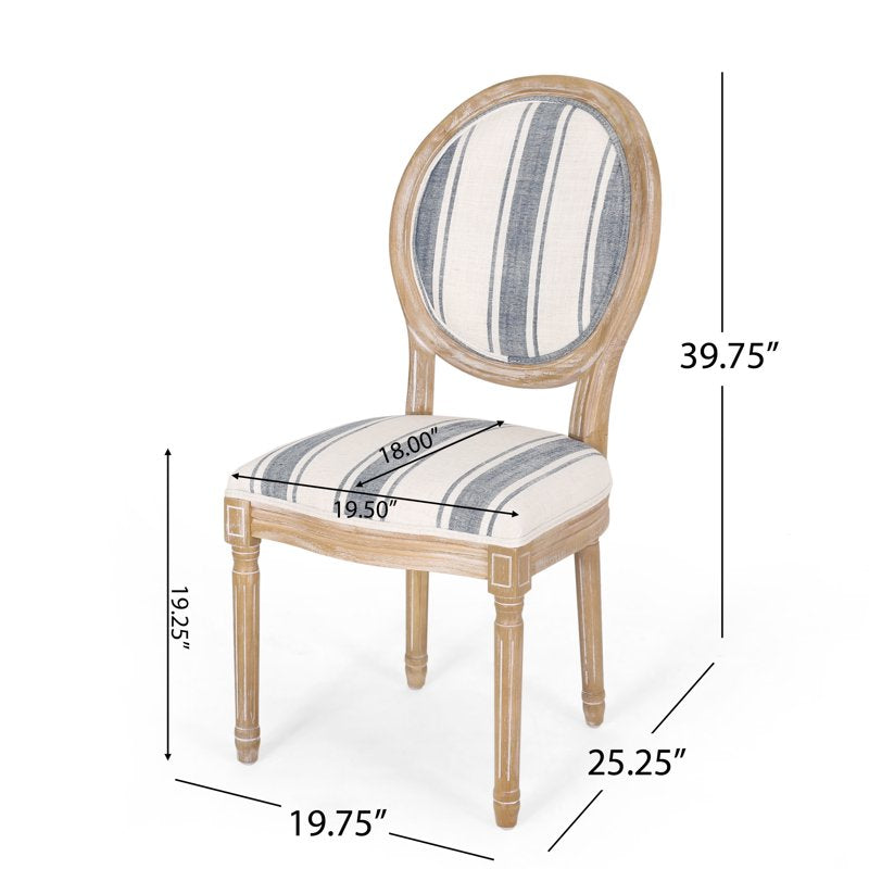 7 Piece Dining Set with Upholstered Chairs - Dark Blue Stripe/Natural