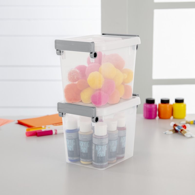 Single 2.5 Qt Clear Plastic Storage Box with Write-On Latch - Gray