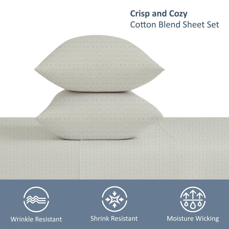 Soft Sea Geo Cotton Blend Percale Pillowcase Set - 2 Pieces, Standard/Queen, Merlot, Easy Care