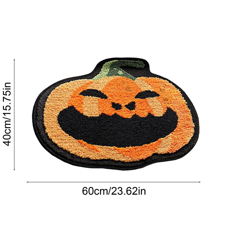 Pumpkin Bath Mat - Cute Orange Shaggy Rug with Non-Slip Back - Variation D