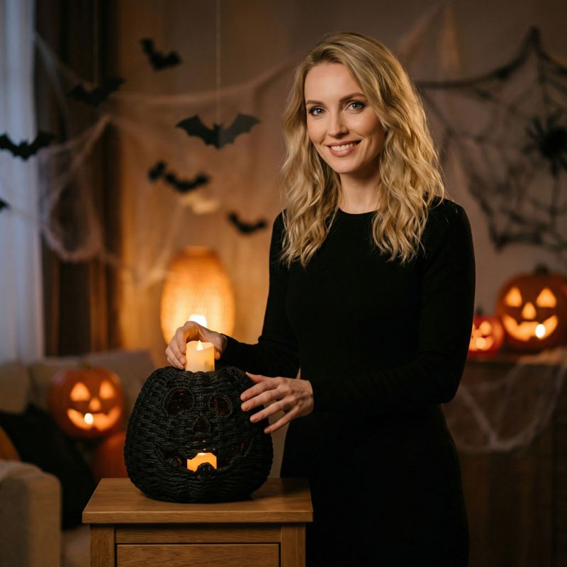 Halloween Woven Pumpkin Jack-O'-Lantern Decor - 10-Inch B - Black Fall Indoor Ornament