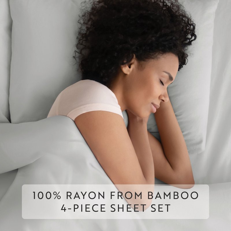 King Rayon from Bamboo Bed Sheet Set - Light Gray Luxury 4-Piece