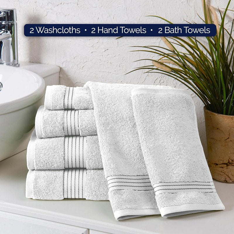 White & Gray 6-Piece Turkish Cotton Bath Towel Set - Highly Absorbent & Plush