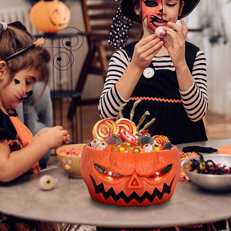 Halloween Candy Bowl Animated Pumpkin with Skeleton Hand & Creepy Sounds - Variation A