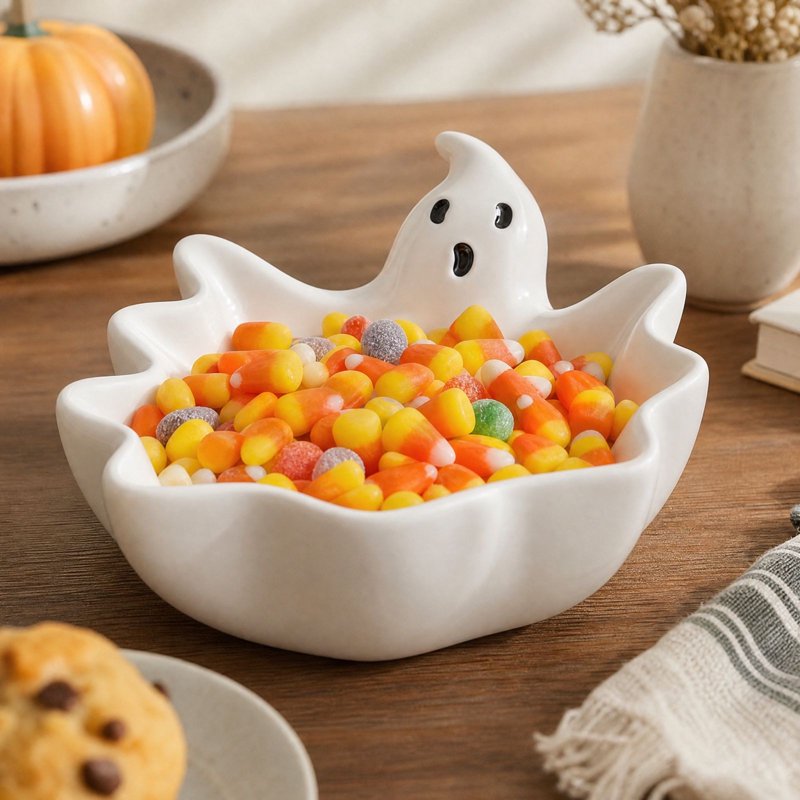 Ghost Candy Bowl Halloween Ceramic Serving Dish - White Ghost Variation #016