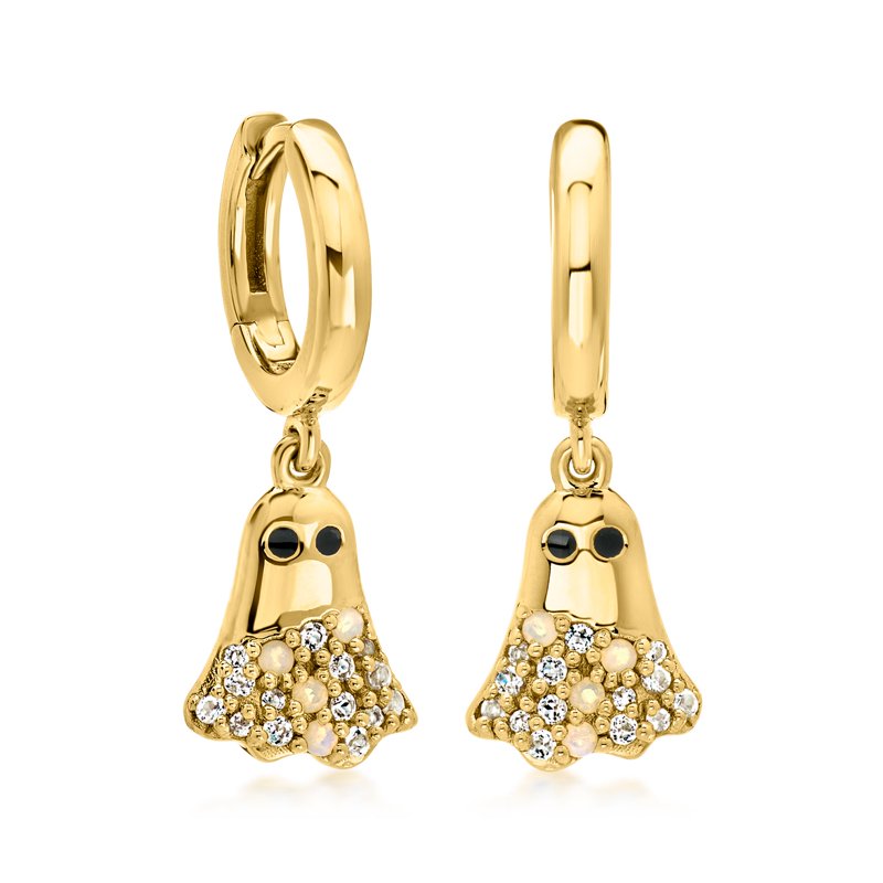 Women's Opal and White Topaz Drop Earrings in 18K Gold Over Sterling Silver