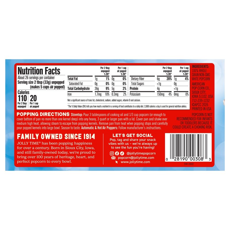 Premium White Popcorn Kernels - 30 oz Gluten-Free, 6 Pack