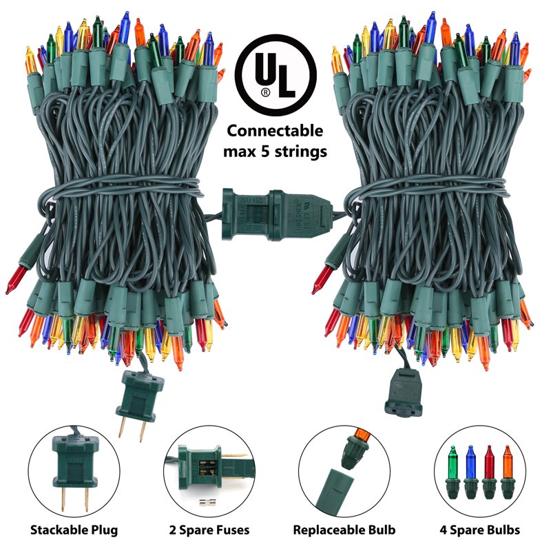 Multicolor Christmas String Lights 26.5ft 100 Incandescent Connectable Holiday Lights